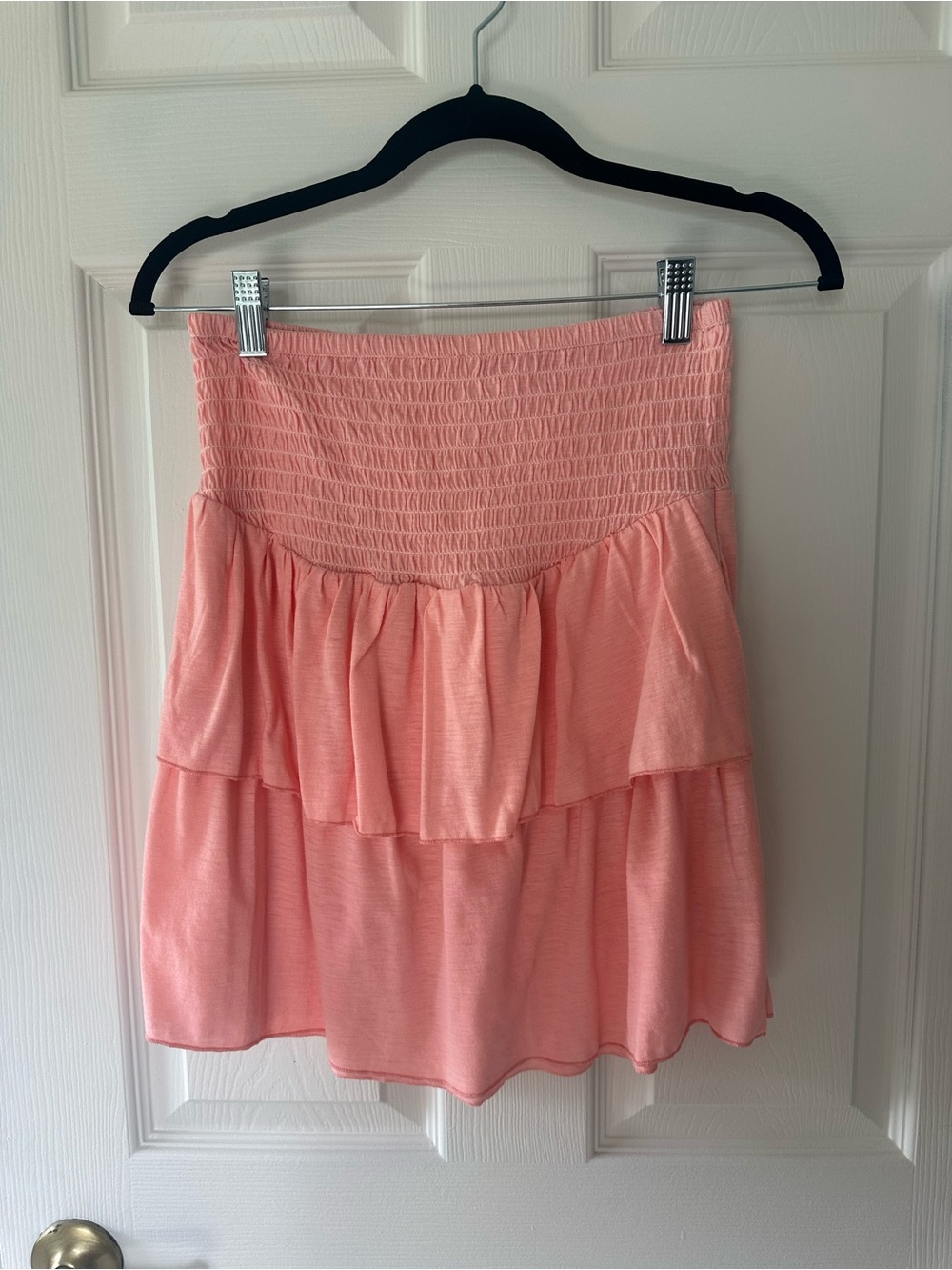Simply Southern Coral Pink Smocked Tiered Mini Skirt